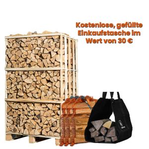 Palette Kaminholz 25cm nach Wahl + gratis gefüllte Tragetasche im Wert von 30 €