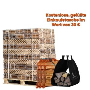 Palette Holzbriketts nach Wahl + gratis gefüllte Tragetasche im Wert von 30 €